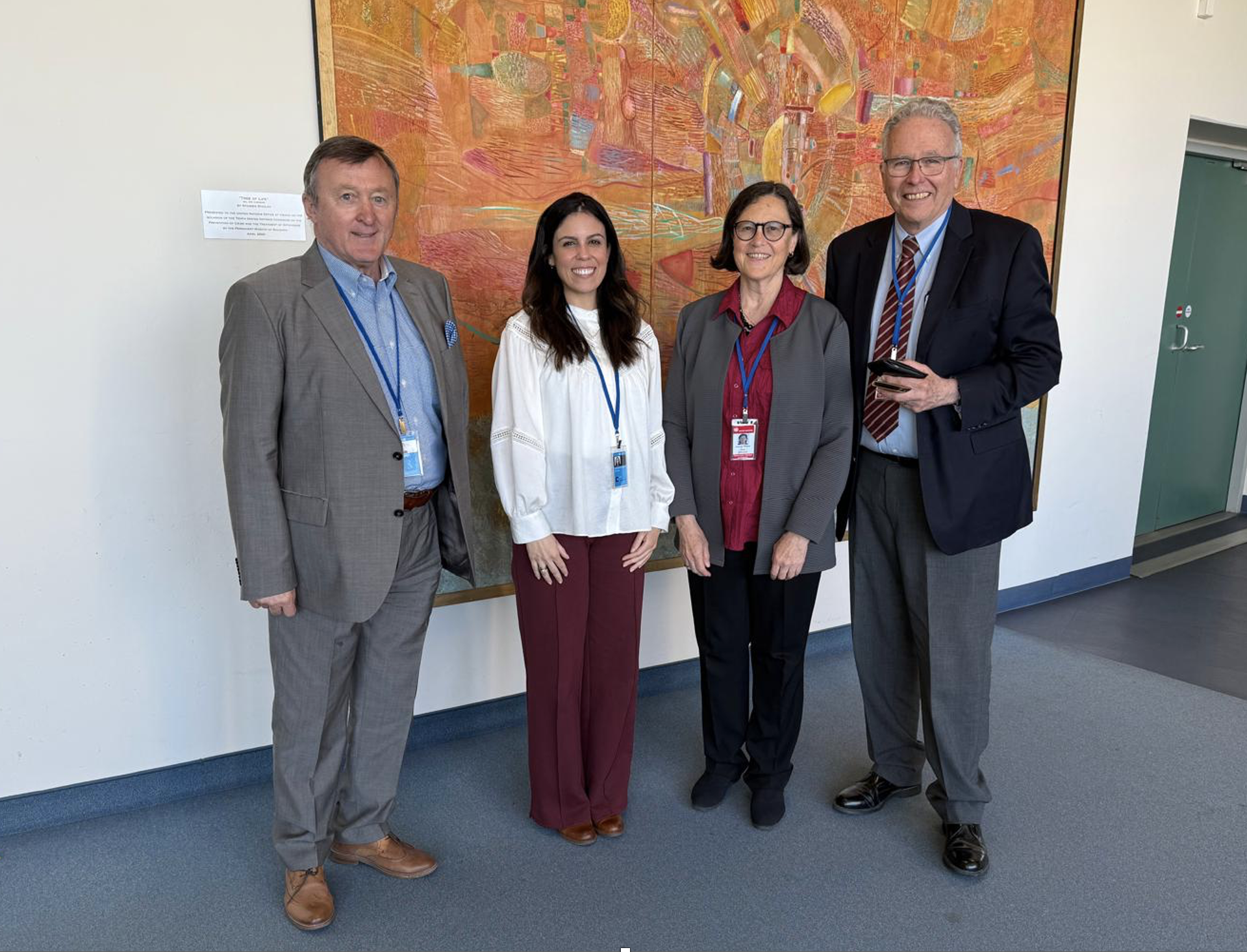 Kennis delegation (Yuriy Kryvonos, Ana Paula Oliveira, Anna Alvazzi del Frate and David Atwood) at the Fourth Constructive Dialogue on Firearms, Vienna International Centre, April 2025